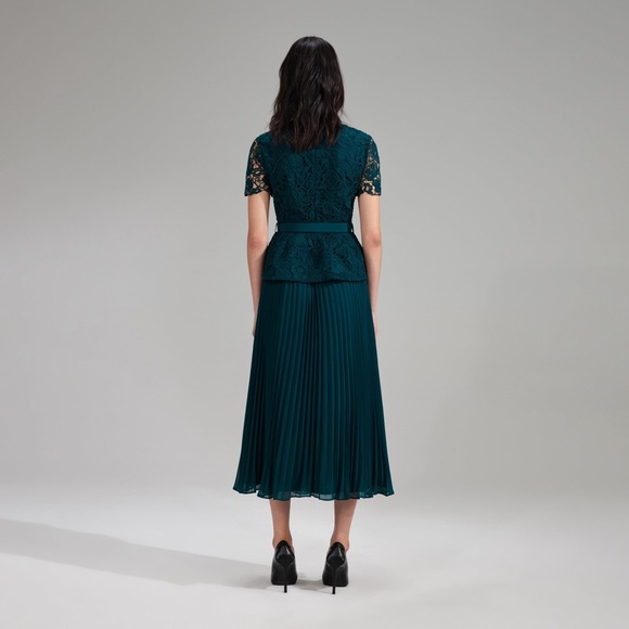 self portrait TEAL LACE BODICE MIDI DRESS - Picture 4 of 16